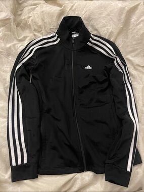 adidas Black Track Jacket with White Stripe Detail